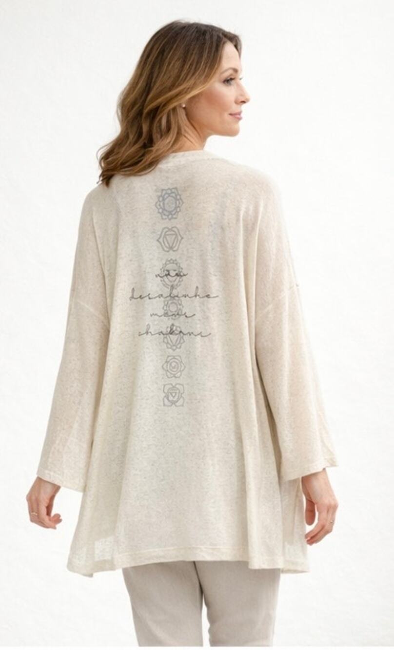 Nogah Chakras Linen Blend Kimono O/S Natural Ivory Lagenlook NEW
